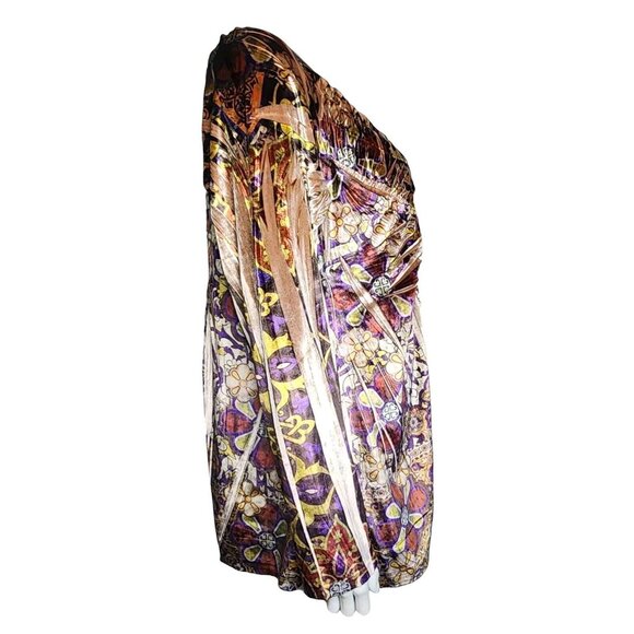 ONE WORLD Purple Orange Sublimation Long Sleeve Velvet Velour Top Womens XL - Picture 4 of 8